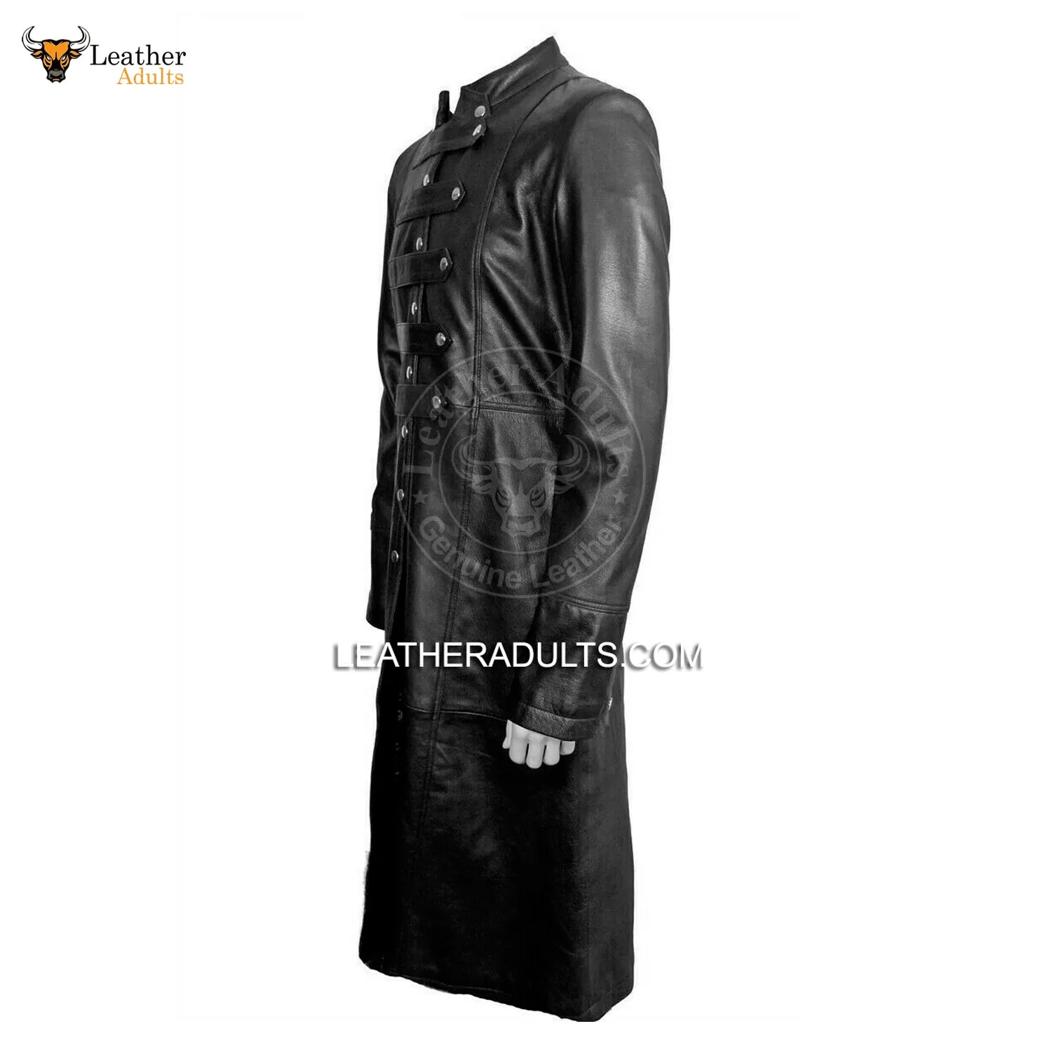 Mens Black Cowhide Leather Long Matrix Trench Coat Goth Steampunk Van Helsing Gothic Trench Coat New