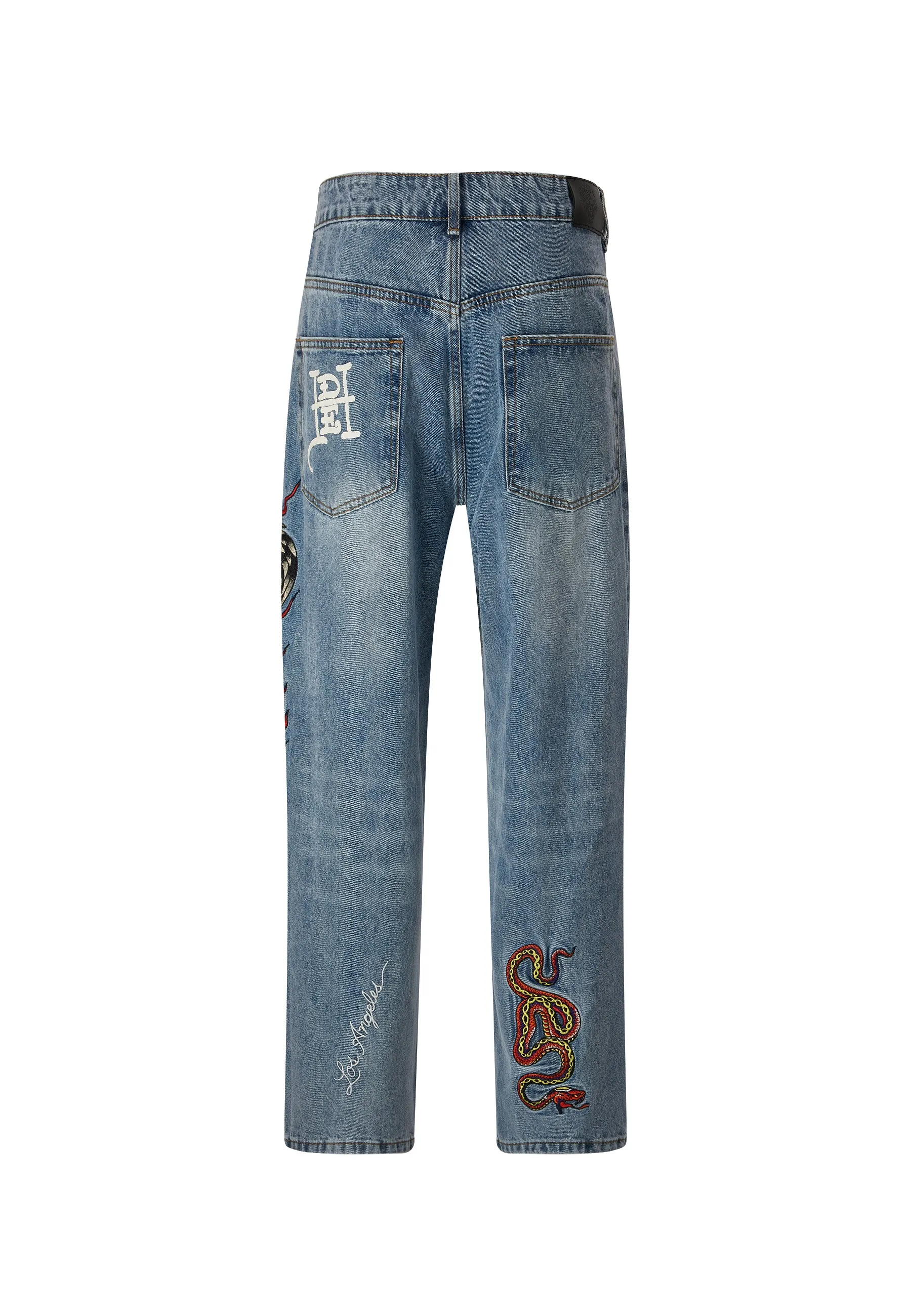 Mens Flamer-Snake Baggy Jeans - Bleach