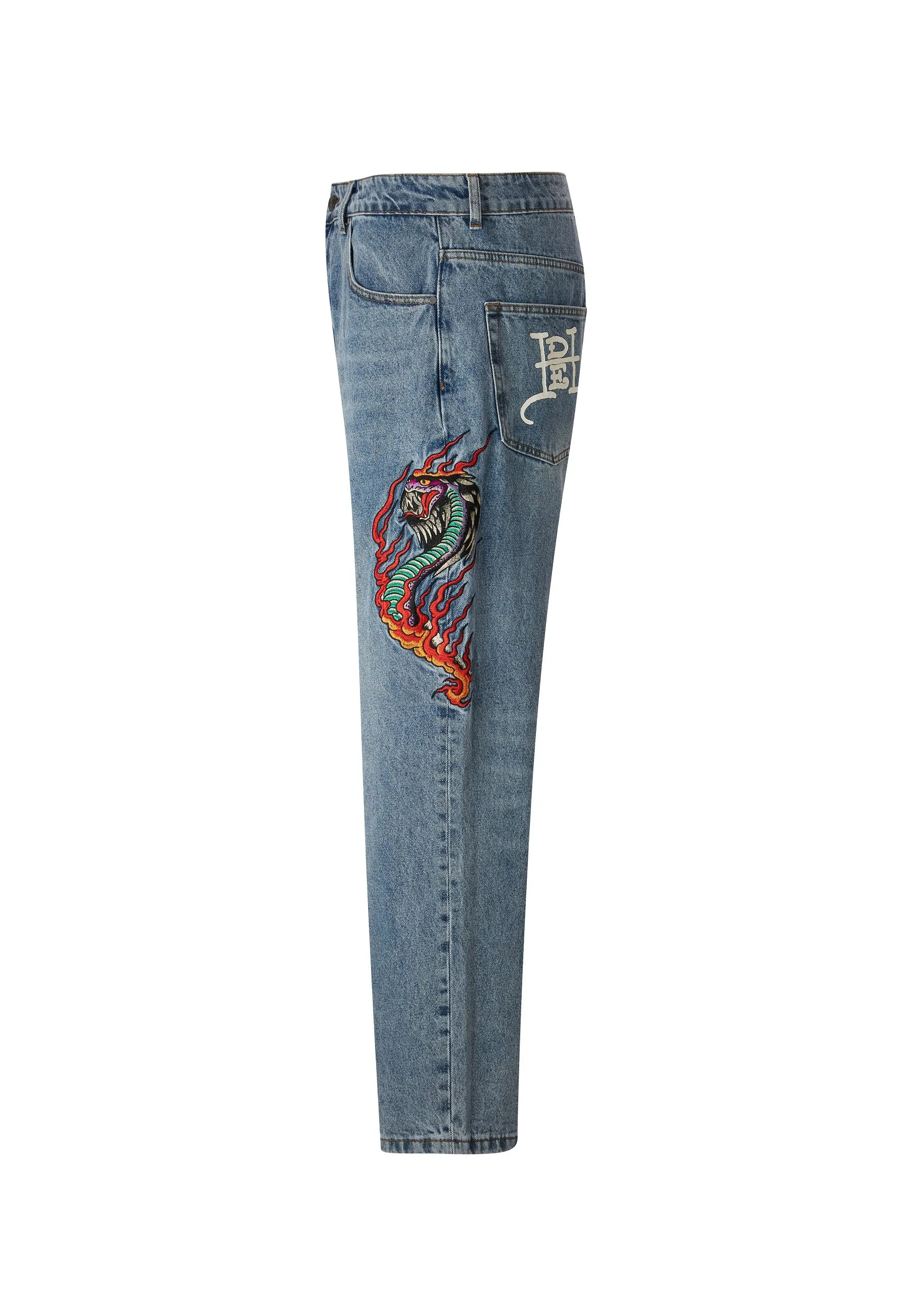 Mens Flamer-Snake Baggy Jeans - Bleach