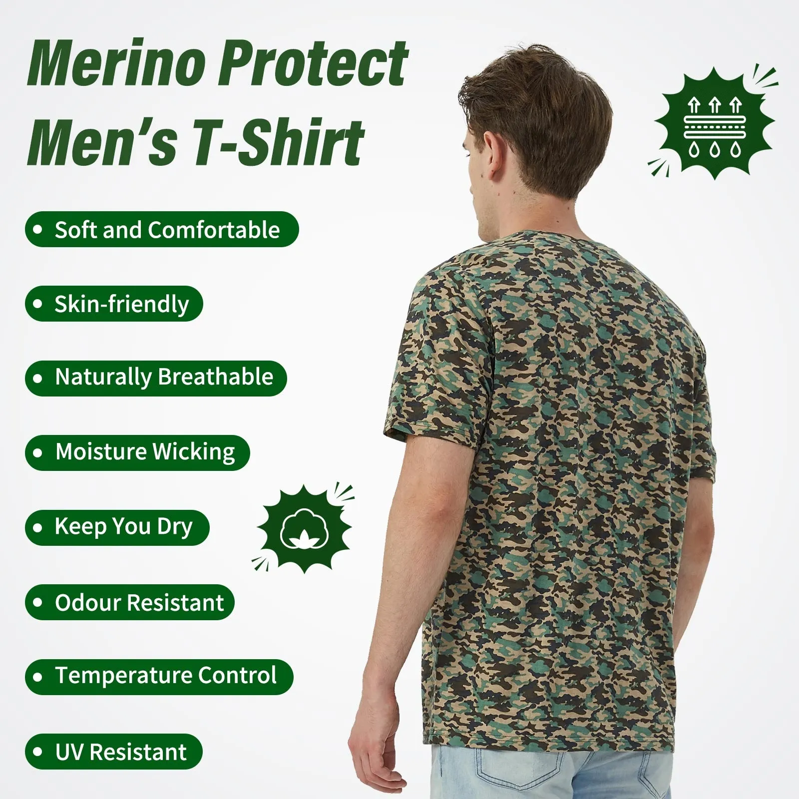 Men's Merino 170g Classic Short Sleeve T-Shirt Camouflage