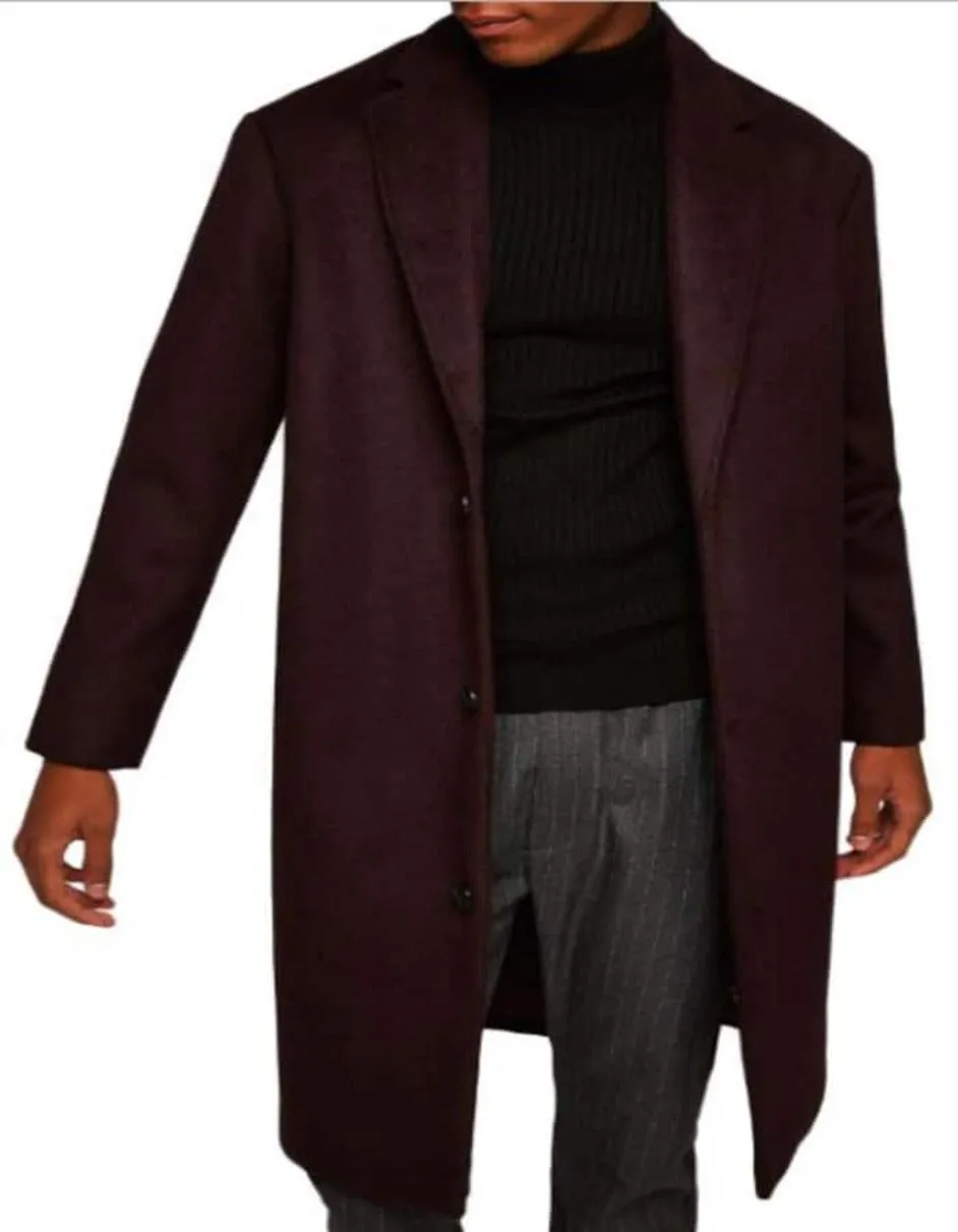 Mens Overcoat - Topcoat For Men - Winter Fabric - Men's Burgundy ~ Wine ~ Maroon Overcoats