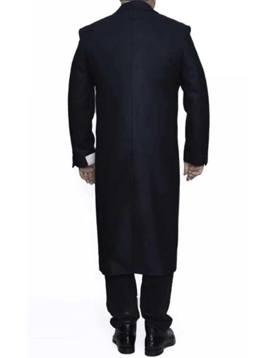 Mens Overcoat - Topcoat For Men - Winter Fabric - Navy Blue 3 Button Full Length Ankle length Wool Dress Top Coat/Overcoat