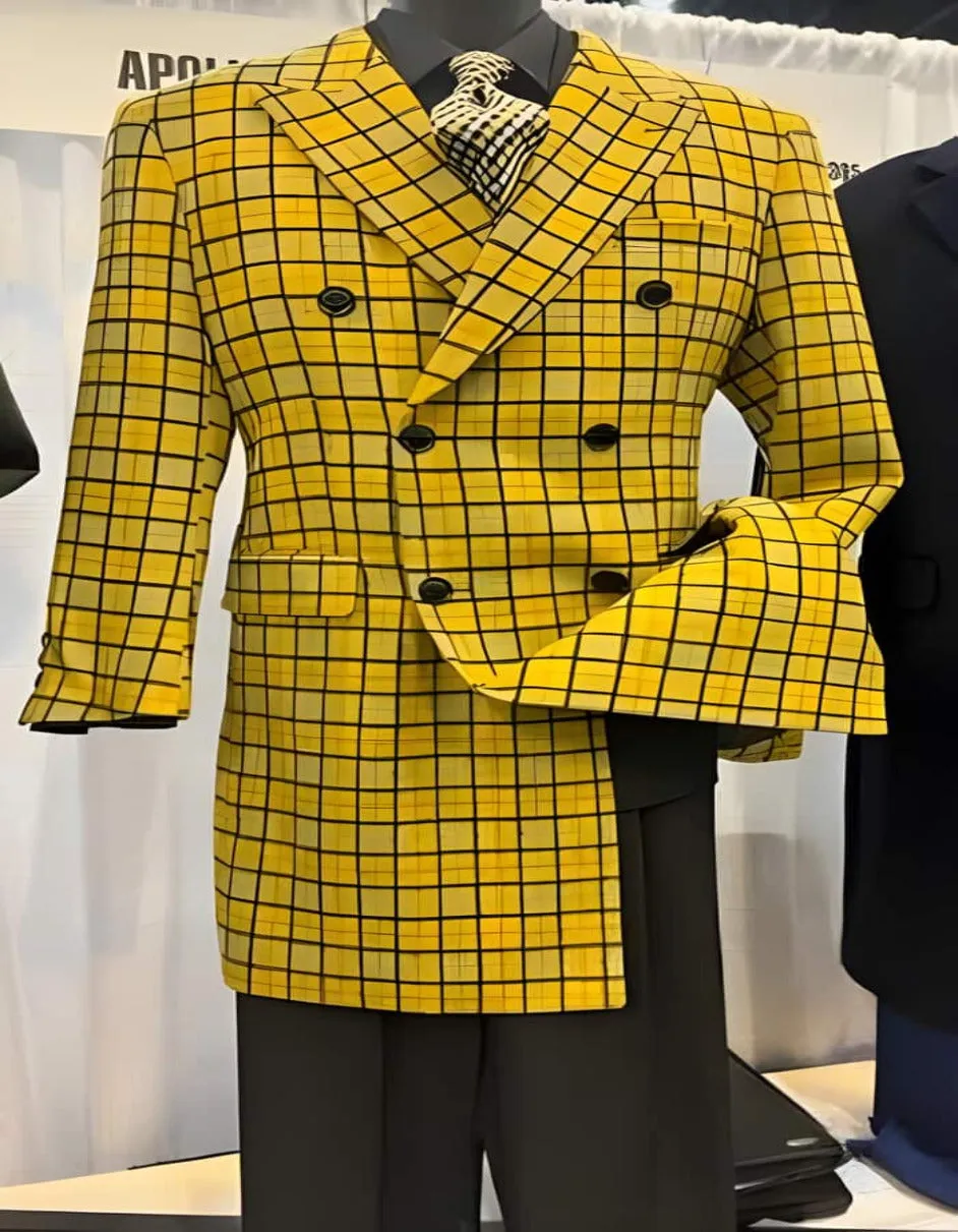 Mens Plaid Overcoat - Wool Peacoat - Plaid Topcoats Yellow