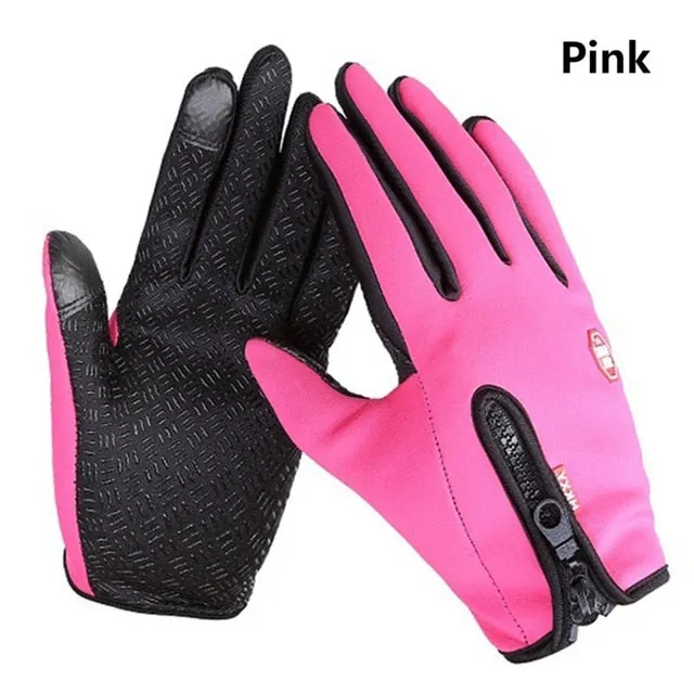 Mens Womens Spring Winter Waterproof Touch Screen Plus Velvet Riding Warm Gloves Windproof Fashion Outdoor Non-Slip Ski Gloves