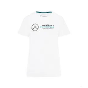 Mercedes Womens T-Shirt, Large Logo, White, 2022