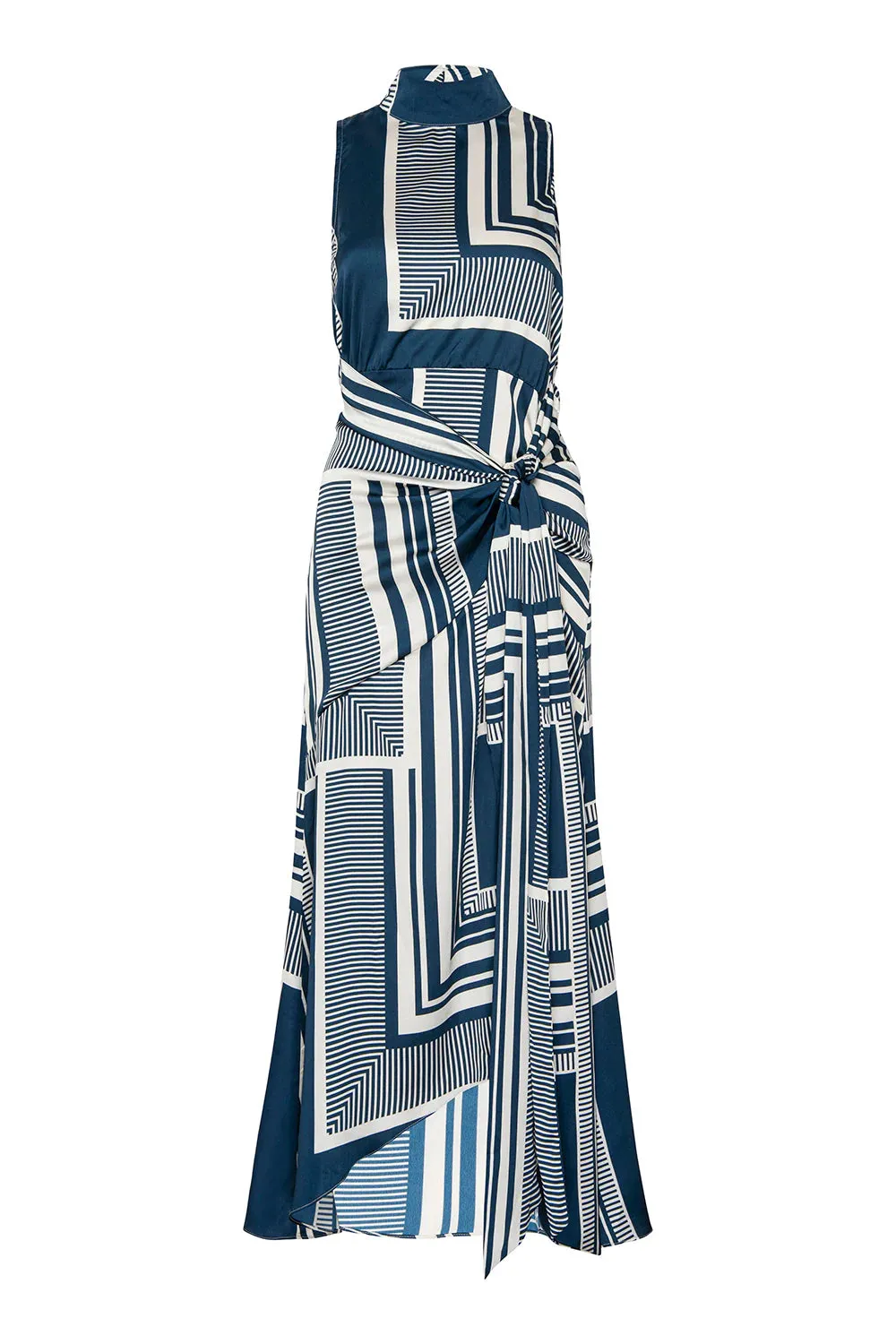 Mi9162 Navy Linear Geo Midi Dress