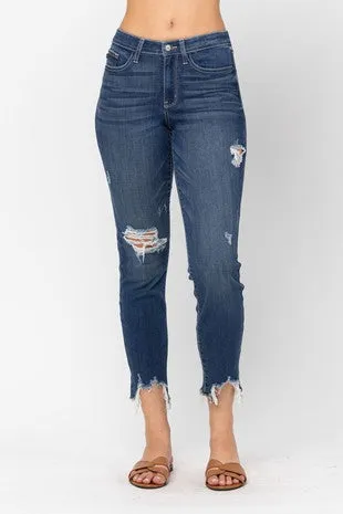 Mid Rise Shark Bite Slim Fit Jeans