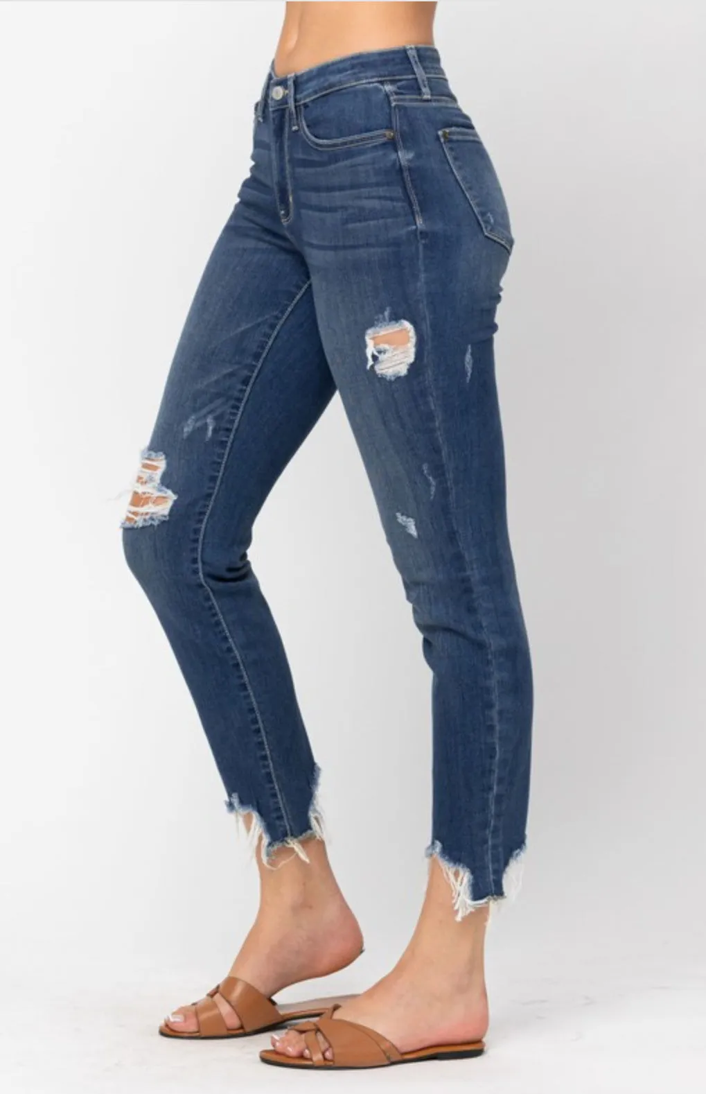 Mid Rise Shark Bite Slim Fit Jeans