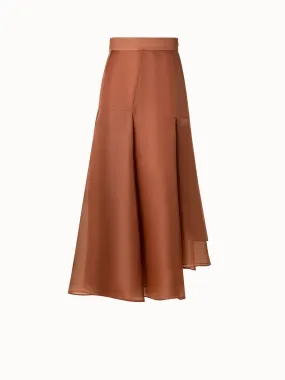 Midi Skirt in Silk Organza with Asymmetrical Pleats