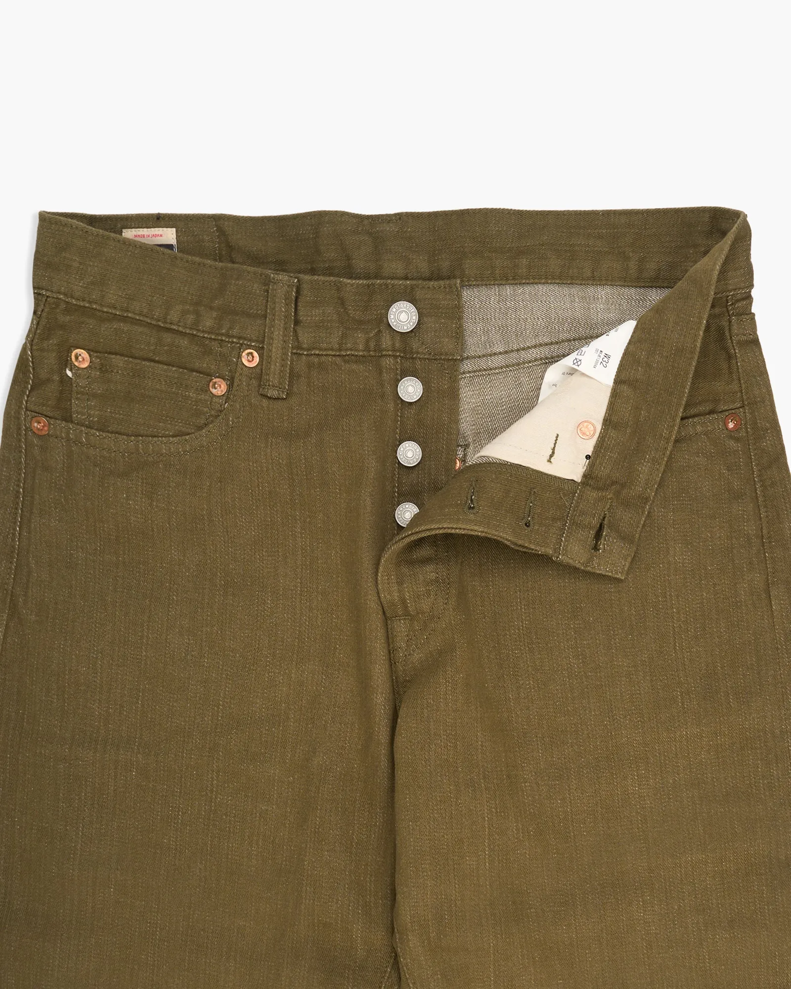 Momotaro MXJE1300 10.5oz Green Selvedge Denim Tapered Fit Jeans - Olive