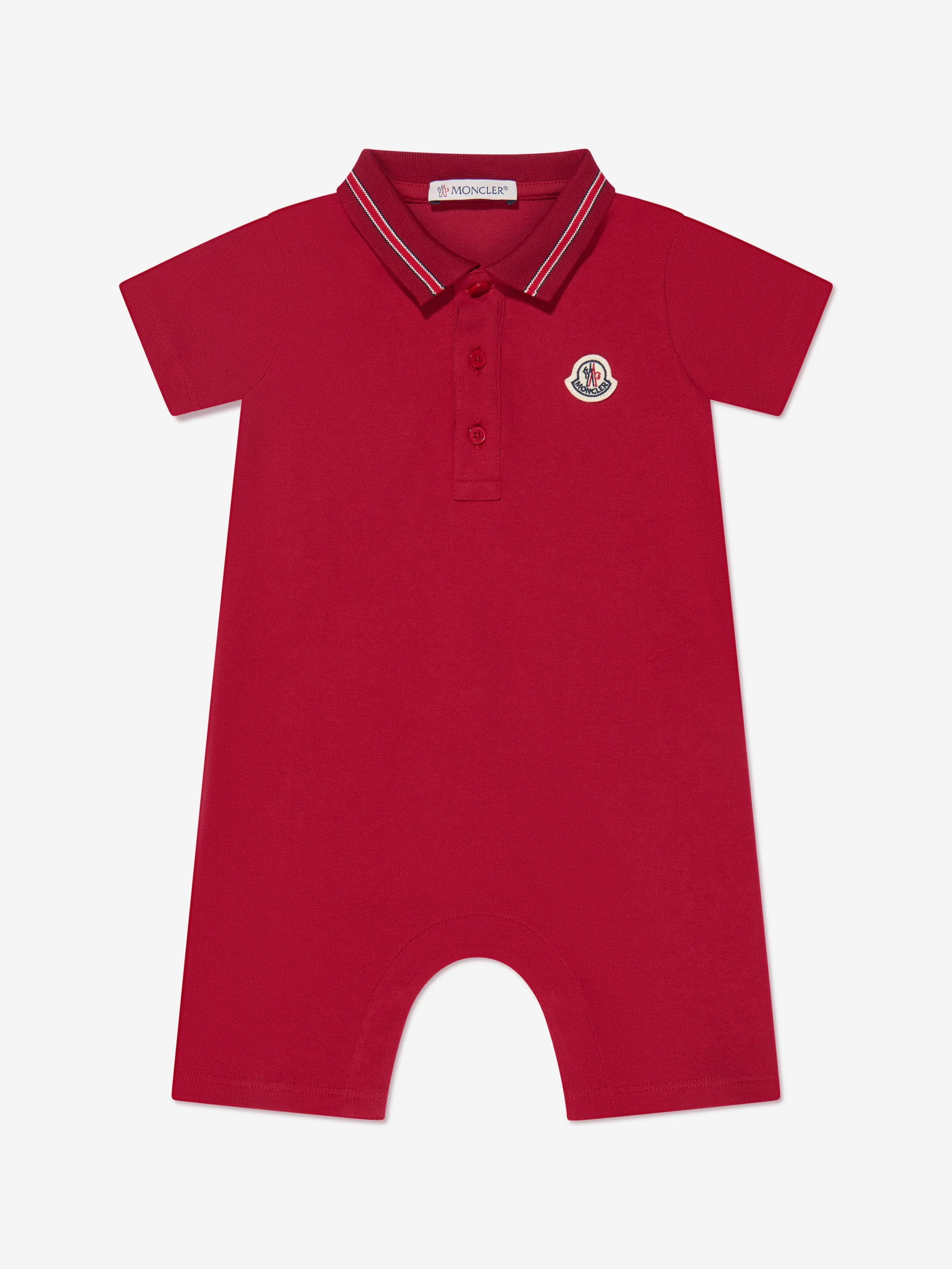 Moncler Enfant Baby Boys Polo Romper in Red