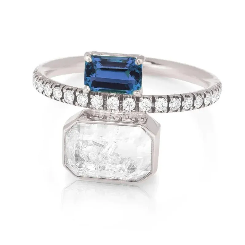 Moritz Glik Emerald cut Blue Sapphire and Diamond Shaker Ring