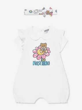 Moschino Baby Girls Romper And Headband Gift Set in White