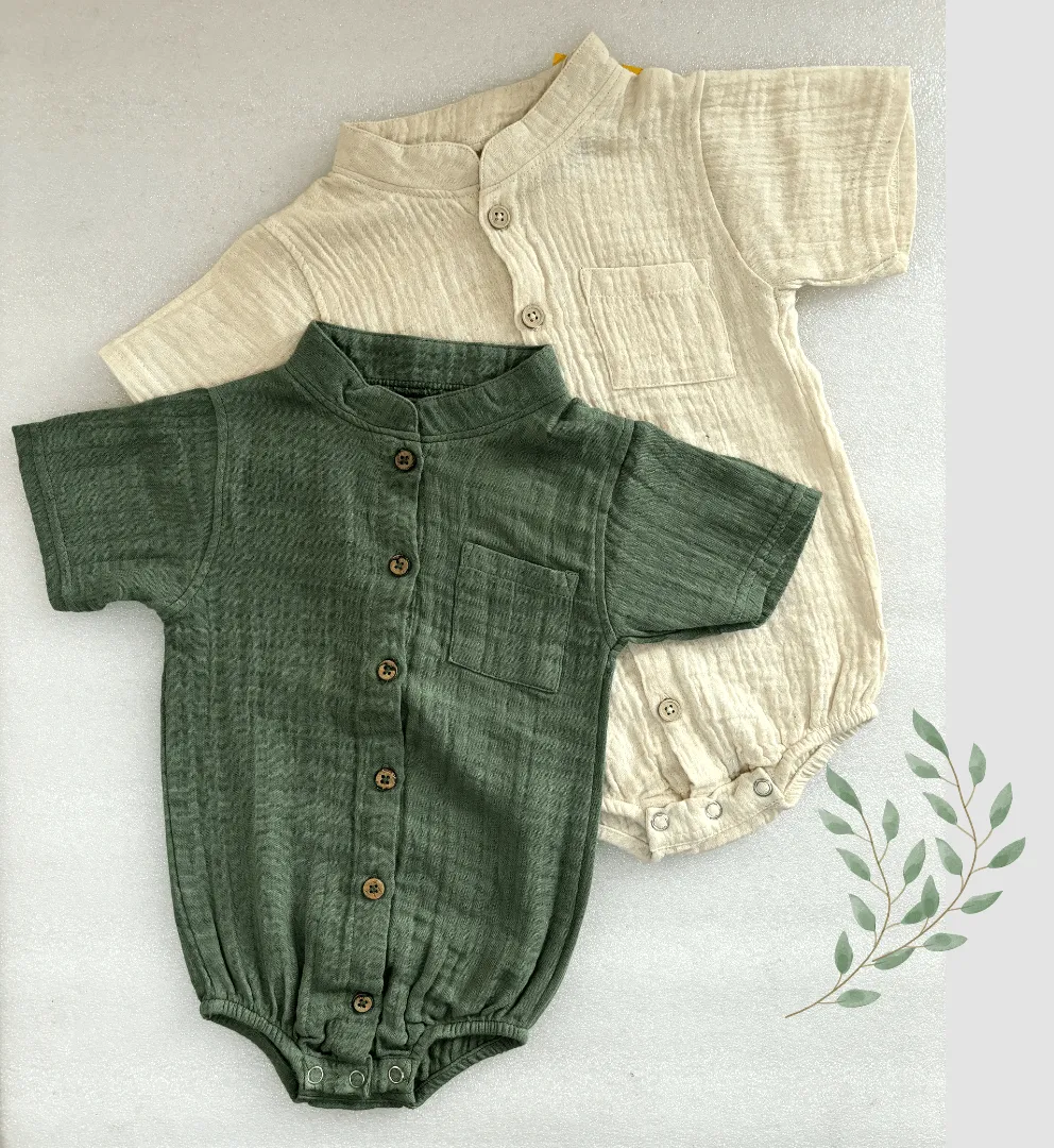 Muslin Cotton Turtle Collar Baby Boy Romper