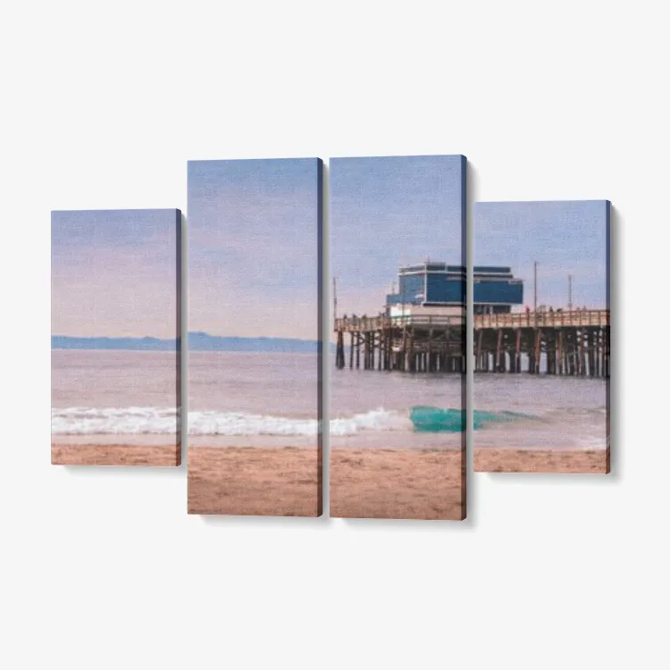 Newport Beach Seascape - 4 Piece Canvas Wall Art - Framed Ready to Hang 4x12"x32