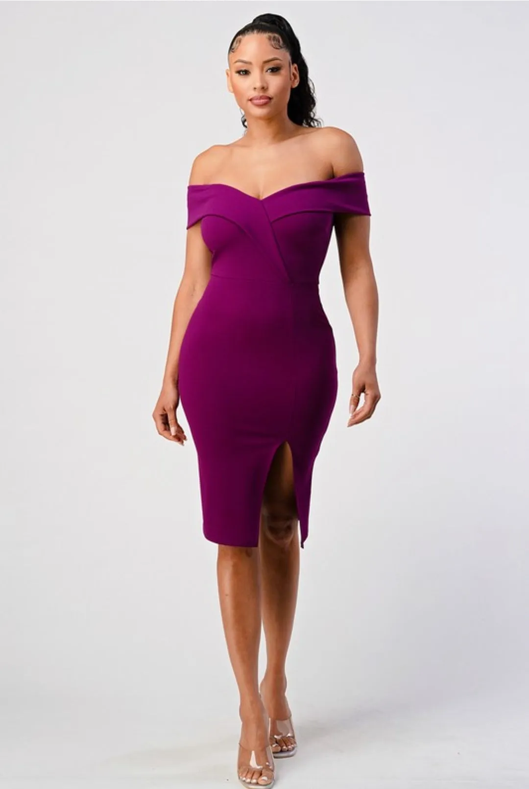 Off Shoulder Bodycon Magenta Dress