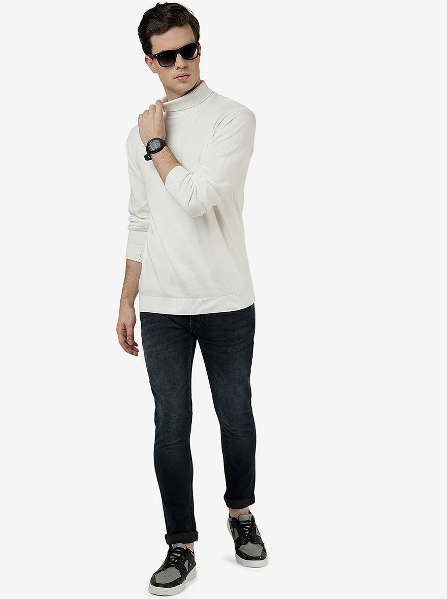 Off White Solid Slim Fit Winter T-Shirt | JadeBlue