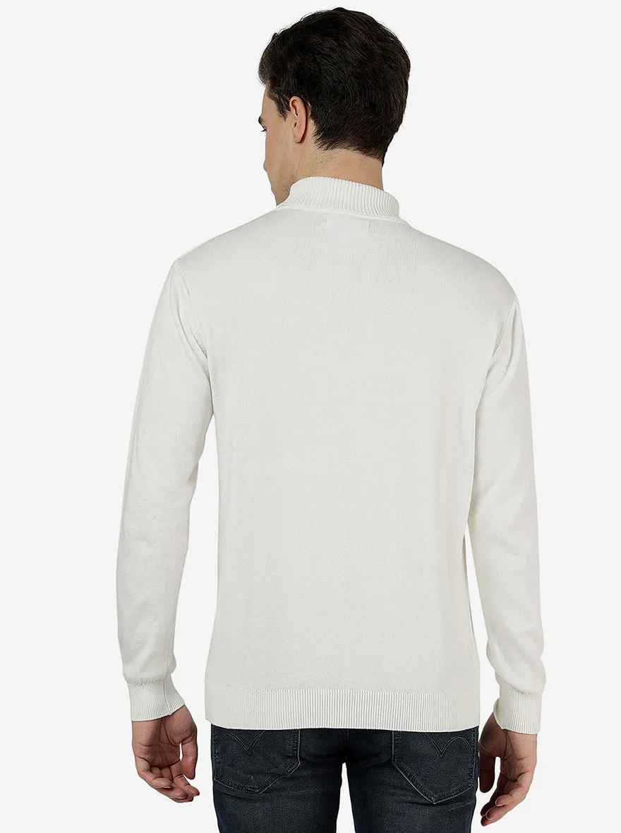 Off White Solid Slim Fit Winter T-Shirt | JadeBlue