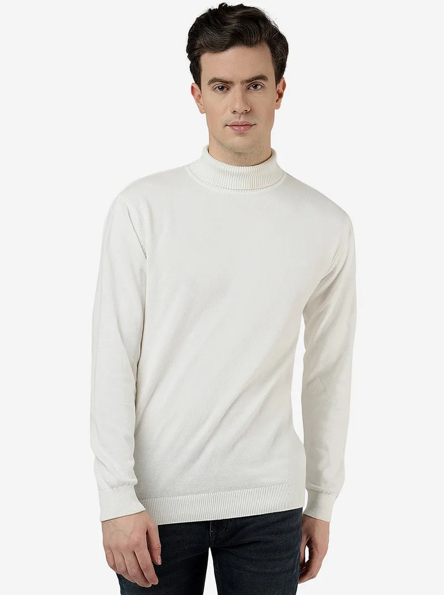 Off White Solid Slim Fit Winter T-Shirt | JadeBlue