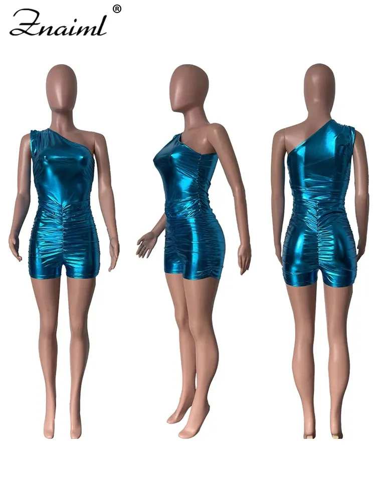 One Shoulder Shiny Bodycon Romper