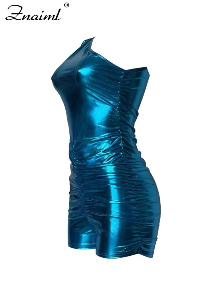 One Shoulder Shiny Bodycon Romper