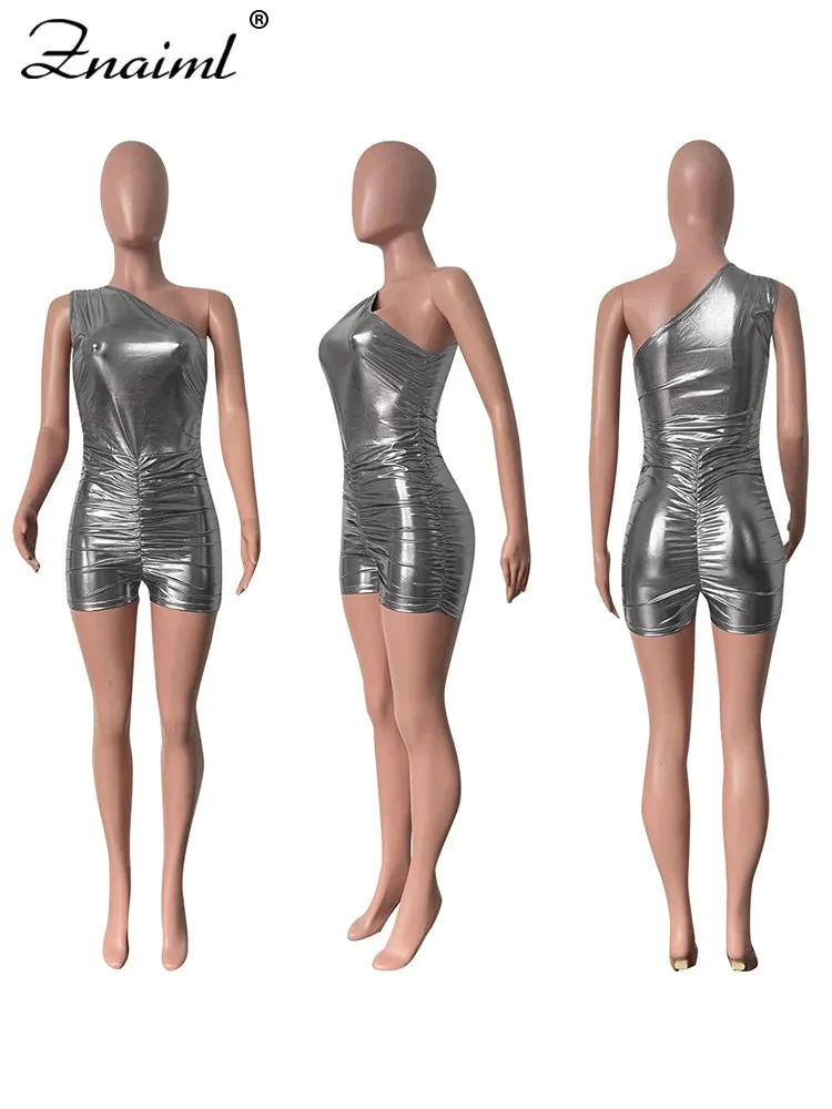 One Shoulder Shiny Bodycon Romper