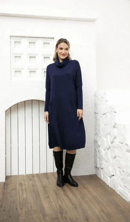 Orange by Fashion Village, J-3559 Cozy Chic Maxi Sweater Dress, Navy