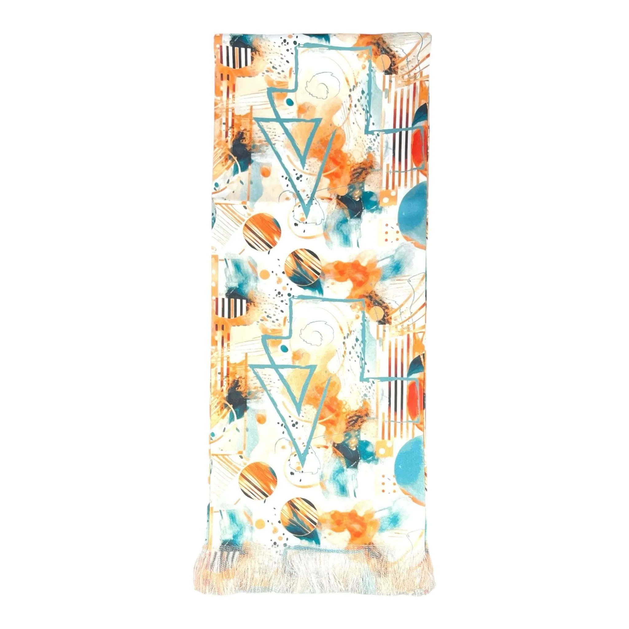 Orange Geometric Printed Scarf With Pocket Square