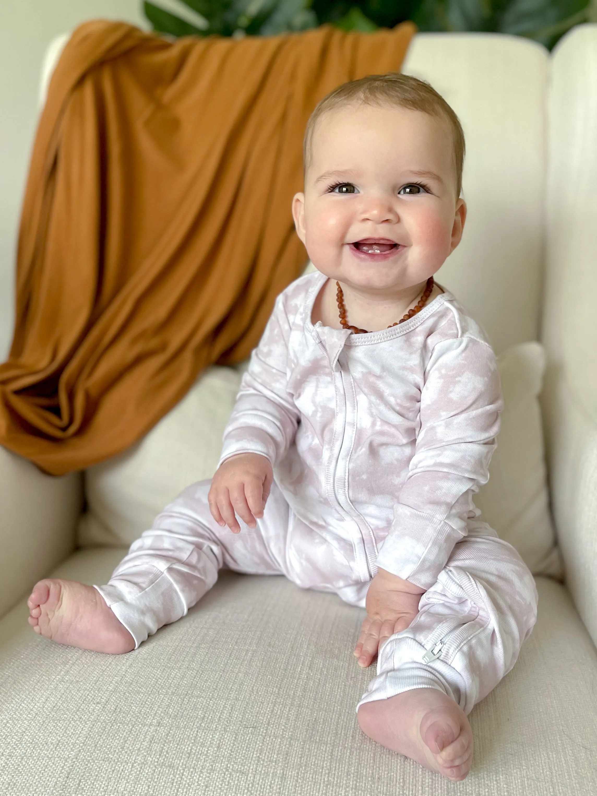 Organic Zip Romper in Cream Tie Dye