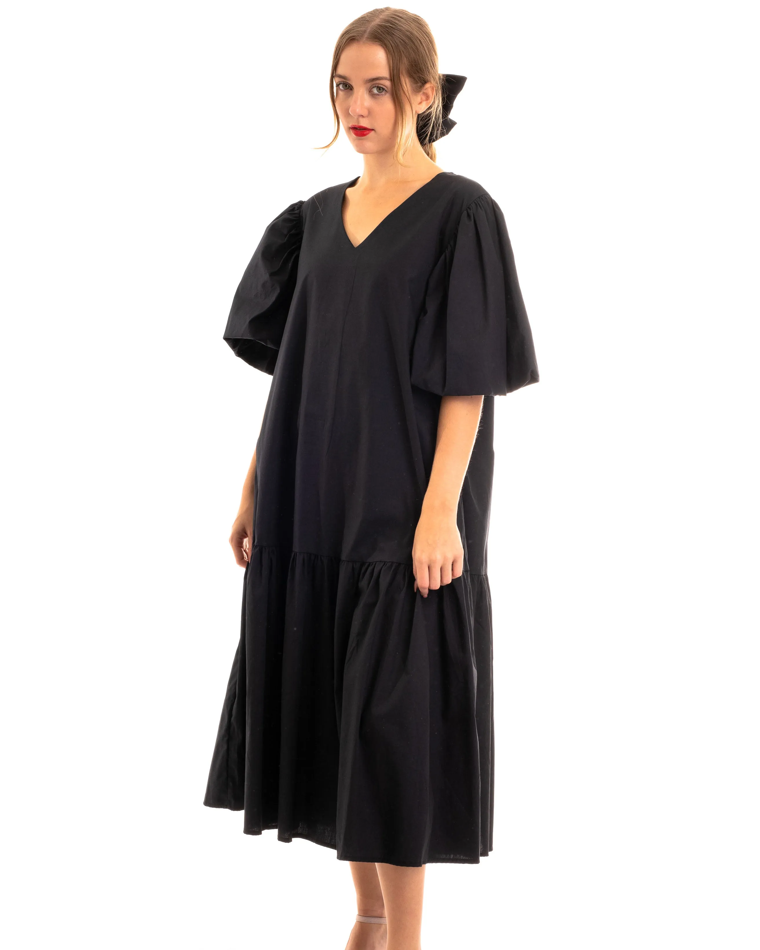 Oversized Puff Sleeves Maxi dress in Black