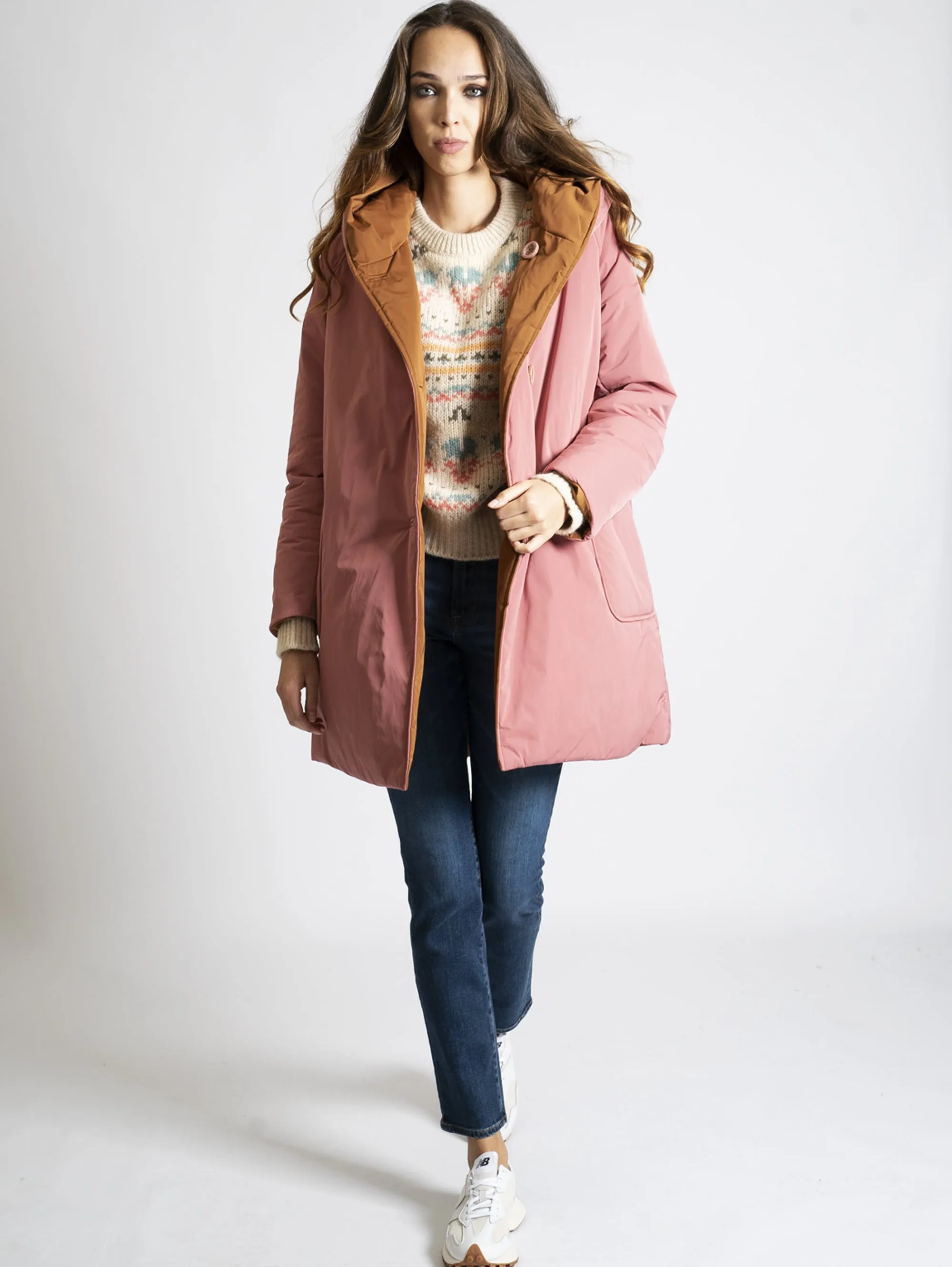 Parka Reversibile in Memory Rosa/Coccio