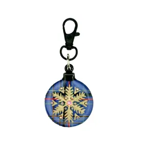 Pet ID Tag: Winter Blue Plaid Snowflake Ornament with QR Code