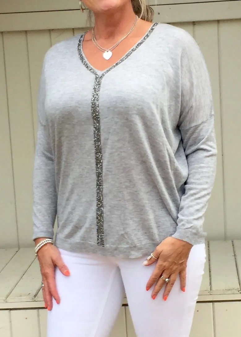 Positano Glitzy Long Sleeved Jumper in Grey