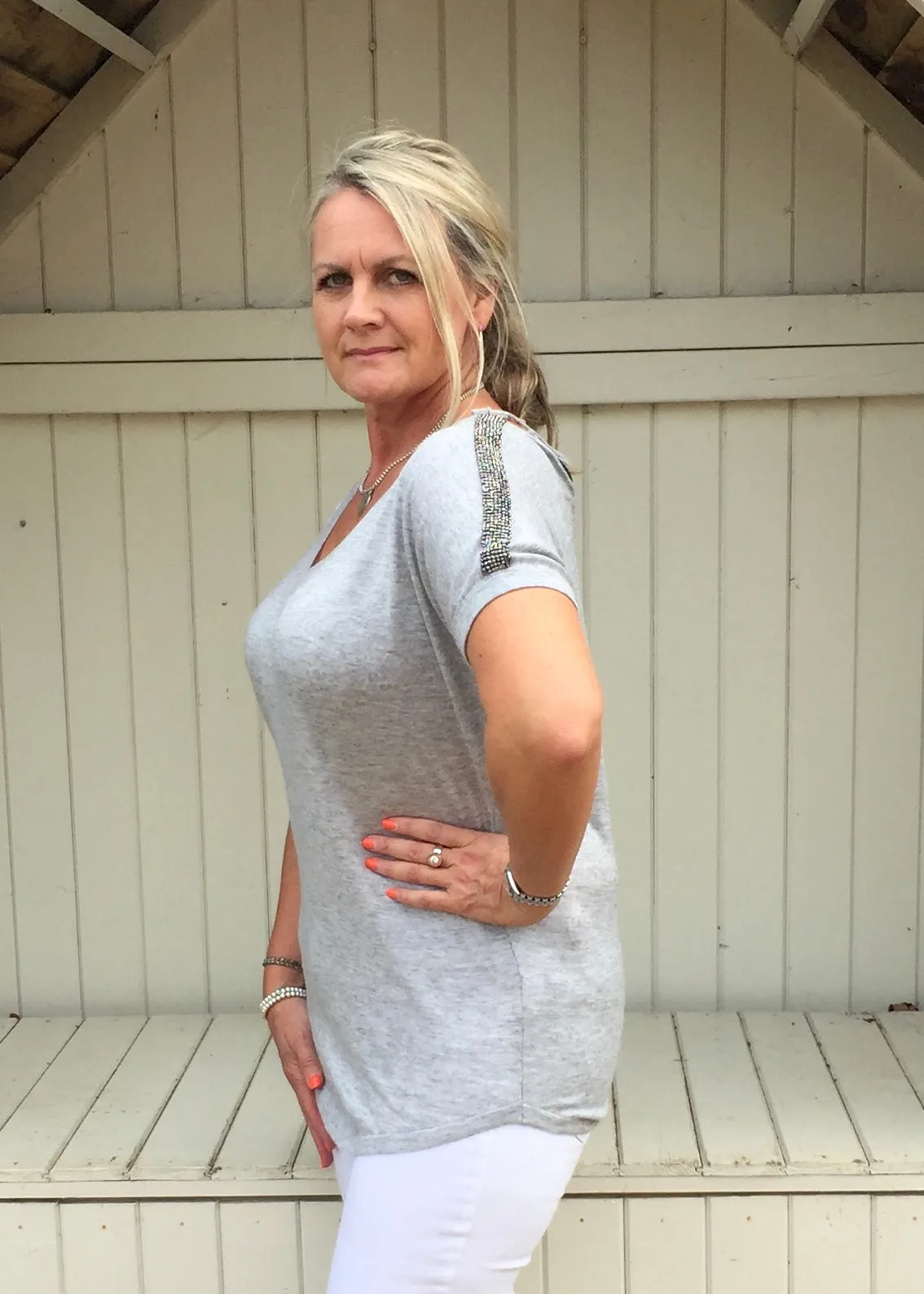 Positano Glitzy Top in Grey