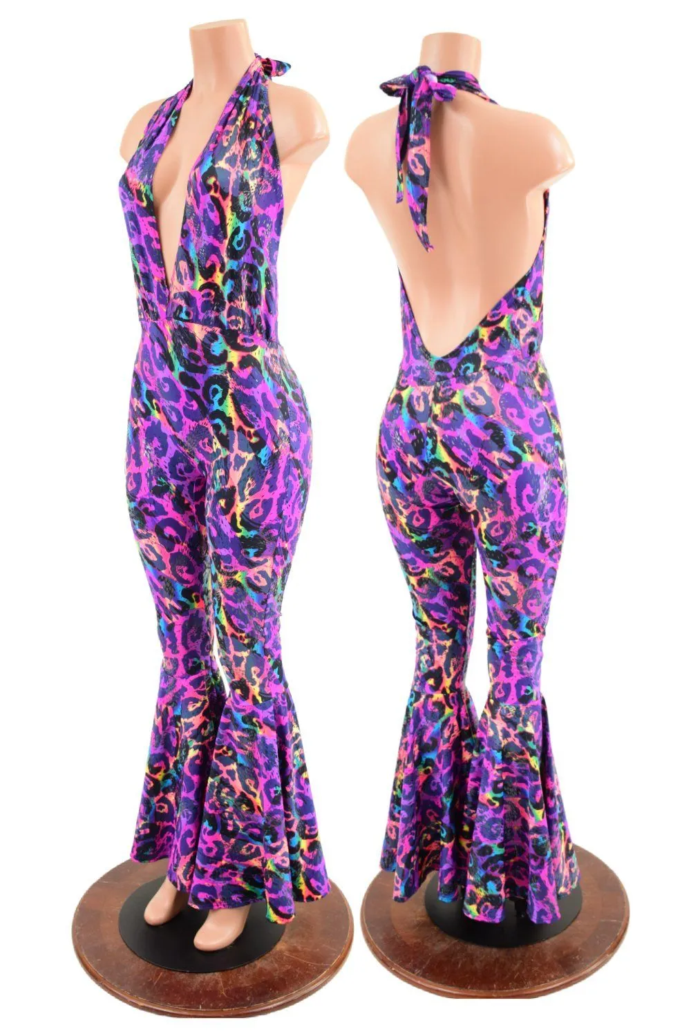 Rainbow Leopard Josie Style Bell Bottom Catsuit