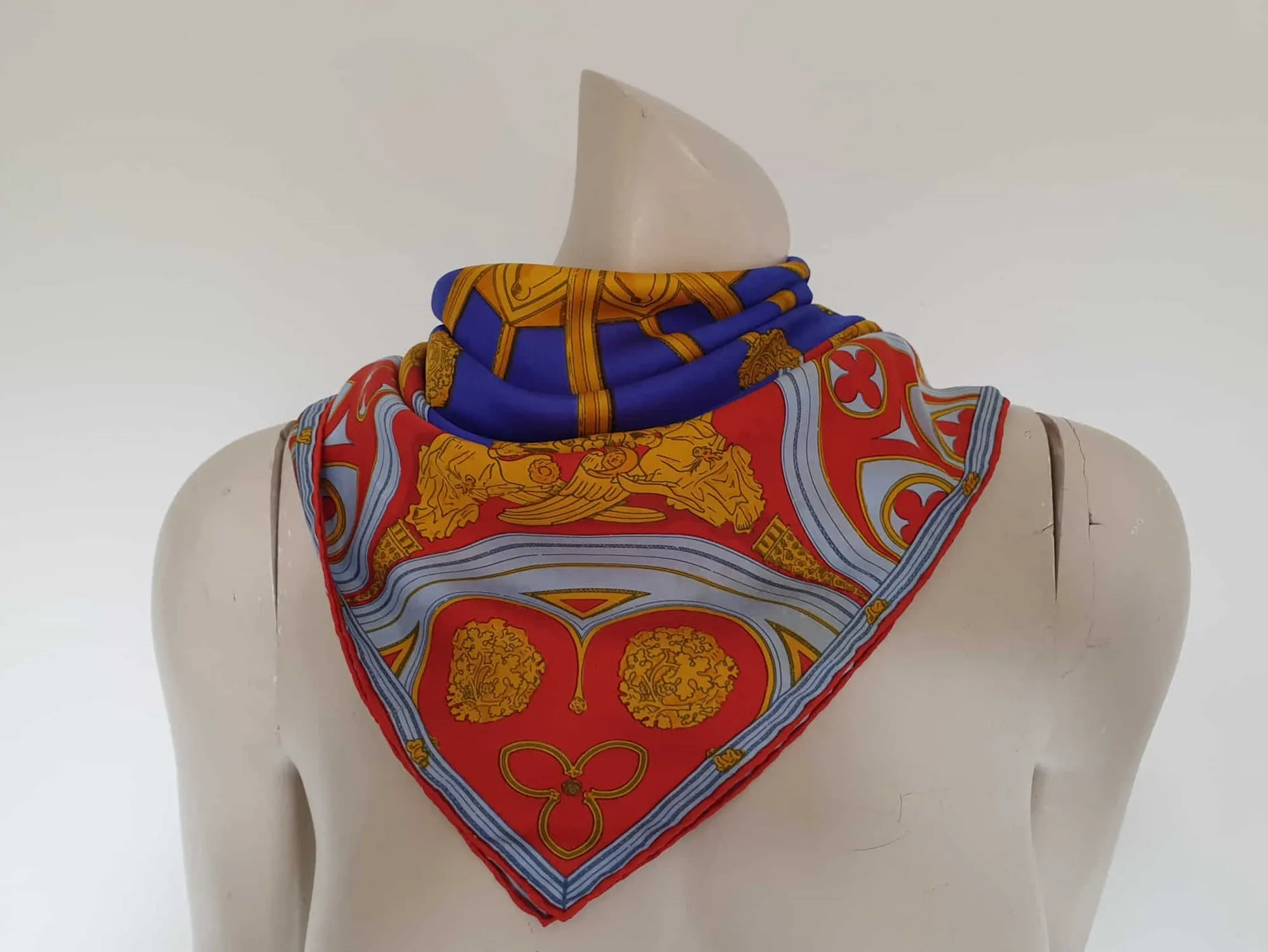 Red, Blue & Yellow Silk Scarf With Angels and Arches