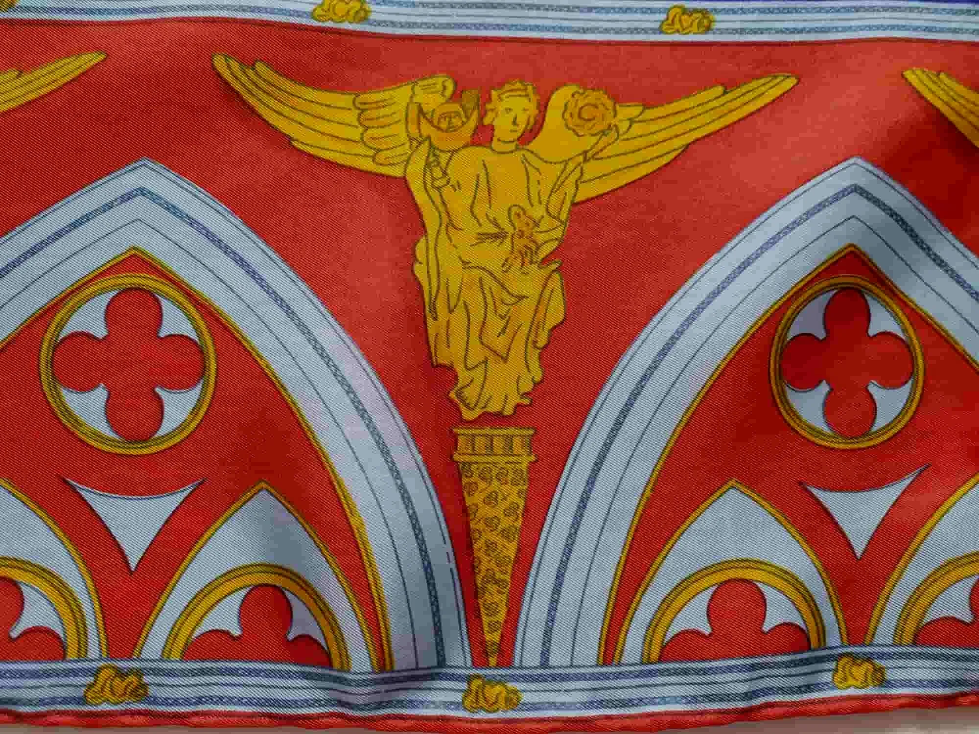 Red, Blue & Yellow Silk Scarf With Angels and Arches