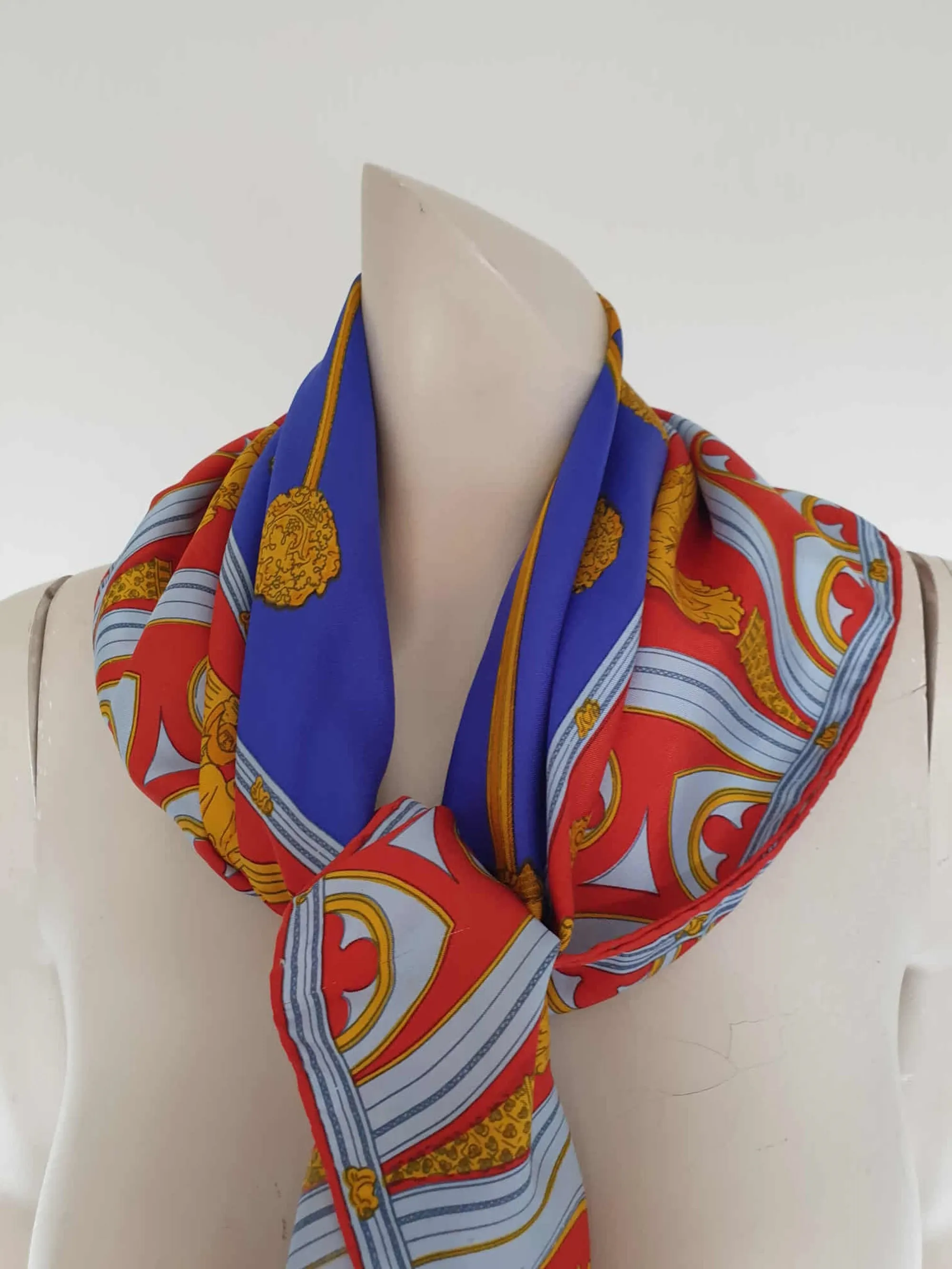 Red, Blue & Yellow Silk Scarf With Angels and Arches