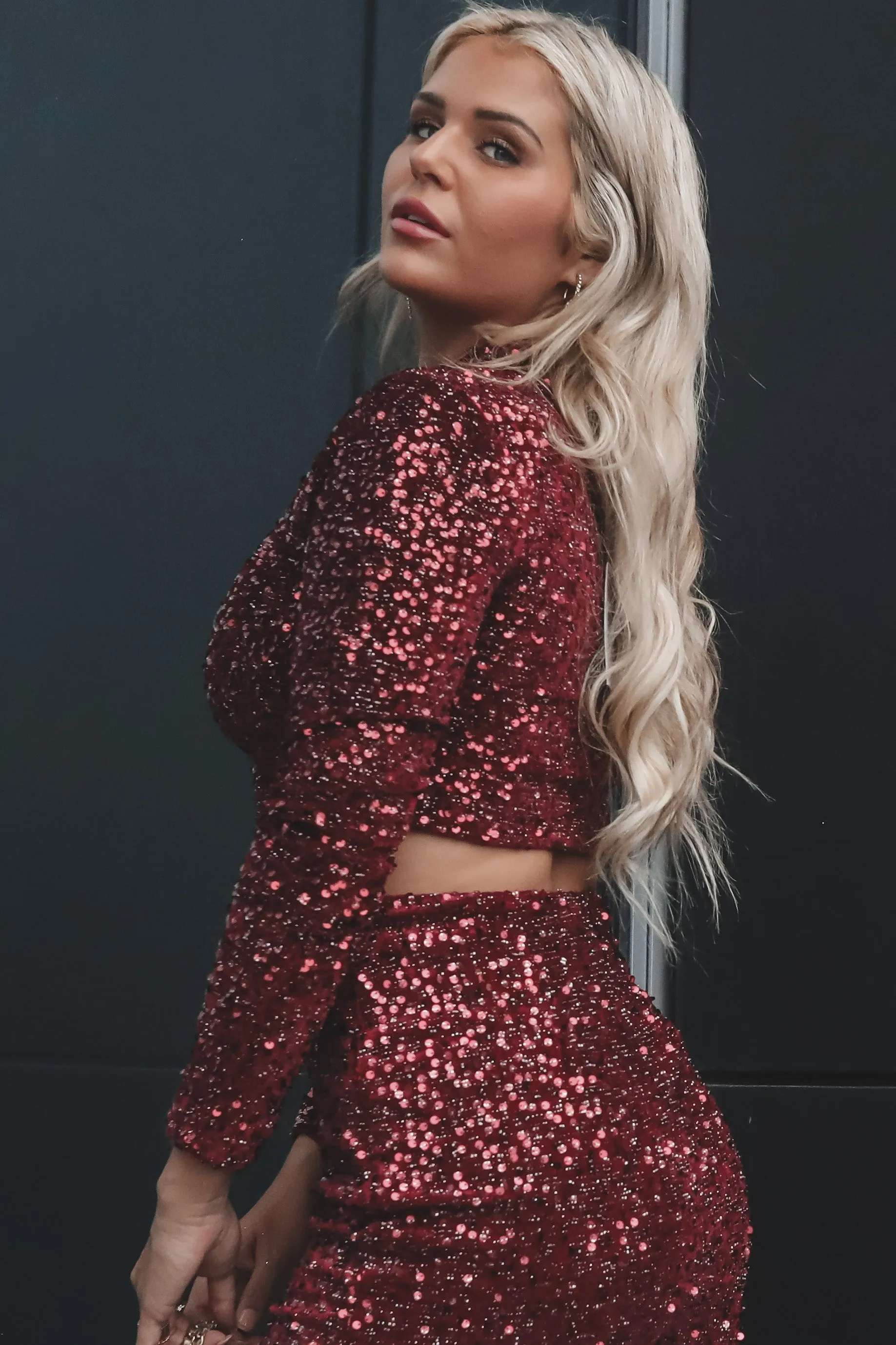 Red Velvet Martini Sequin Crop Top