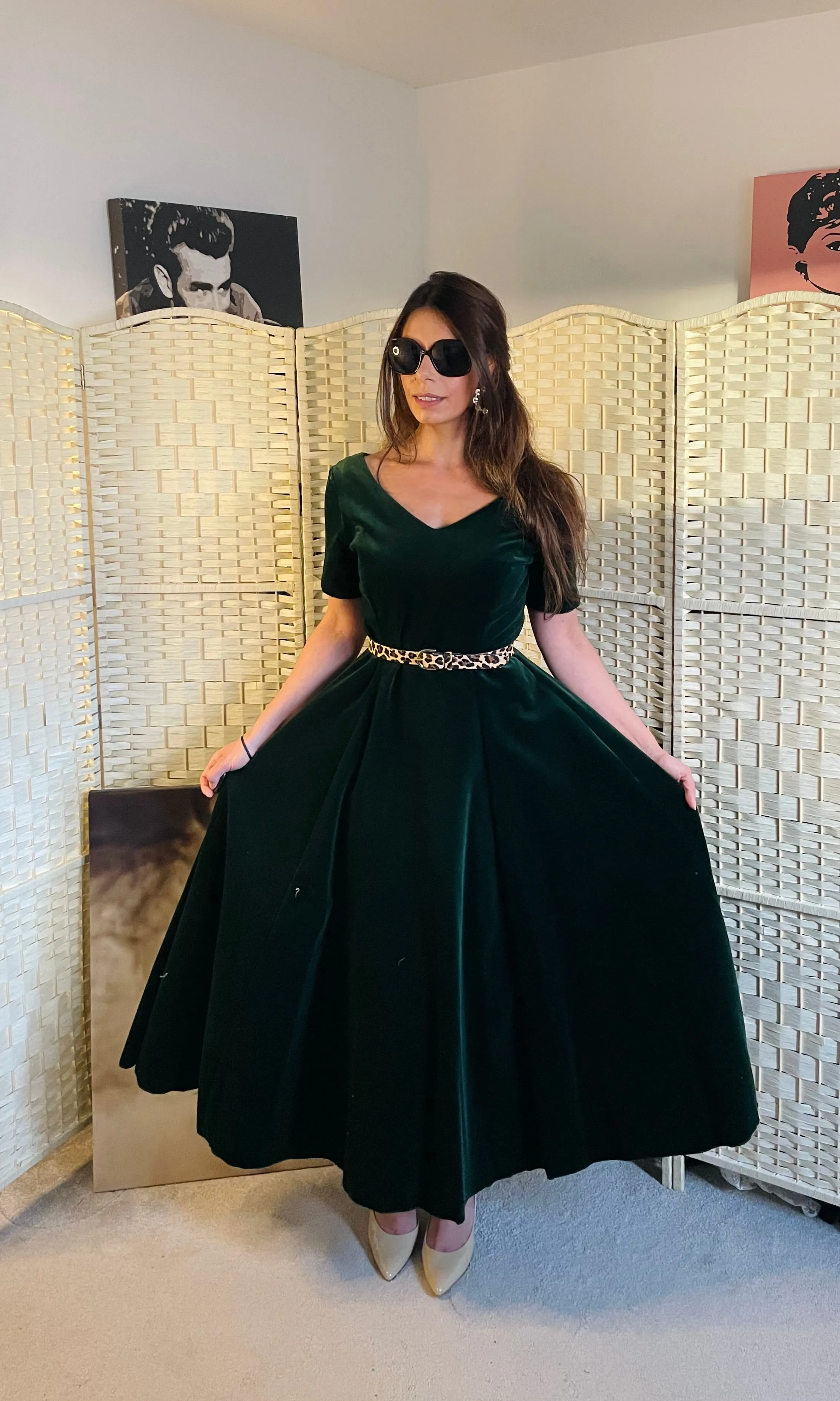 RENT Vintage Emerald Green Velvet Maxi Dress