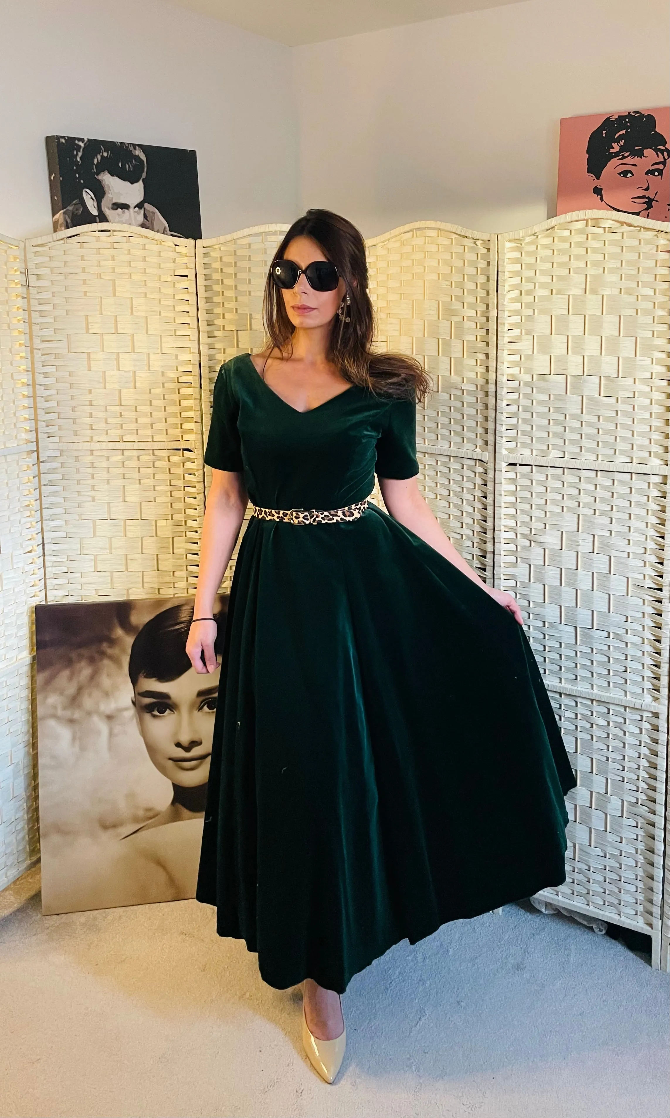 RENT Vintage Emerald Green Velvet Maxi Dress