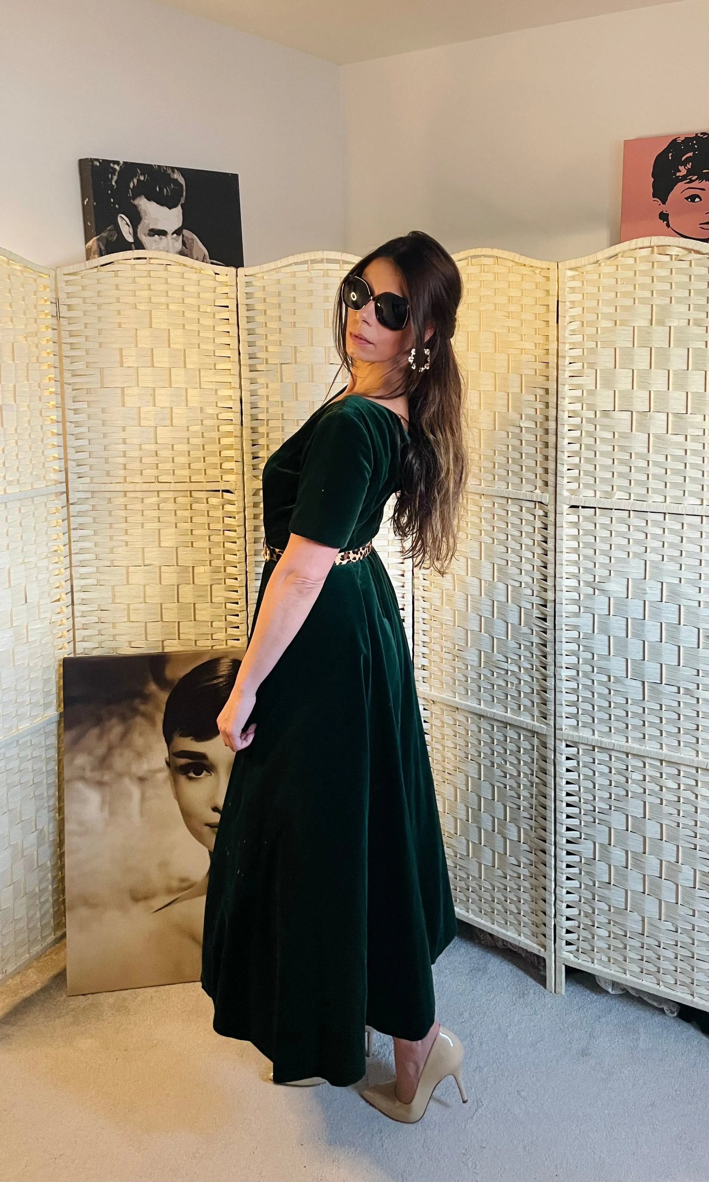 RENT Vintage Emerald Green Velvet Maxi Dress