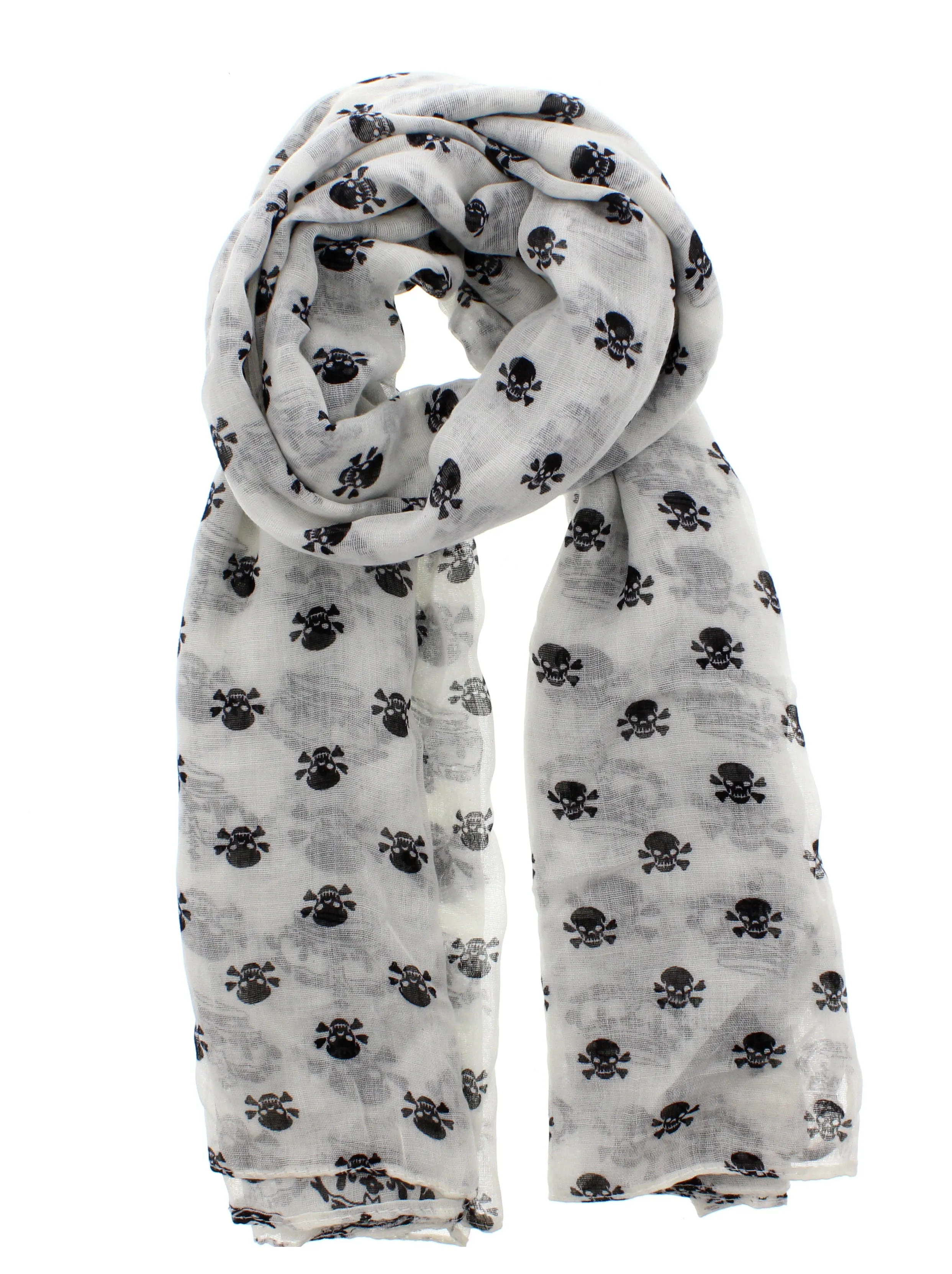 Reversible White Skull & Crown Print Scarf