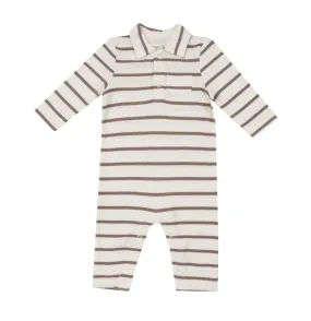 Ribbed Brown Stripe Polo Romper