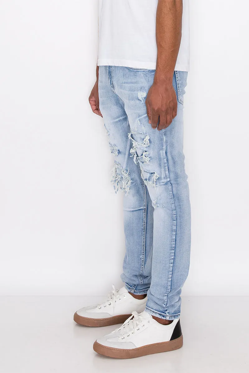 Rip & Repair Denim Jeans - Light Indigo