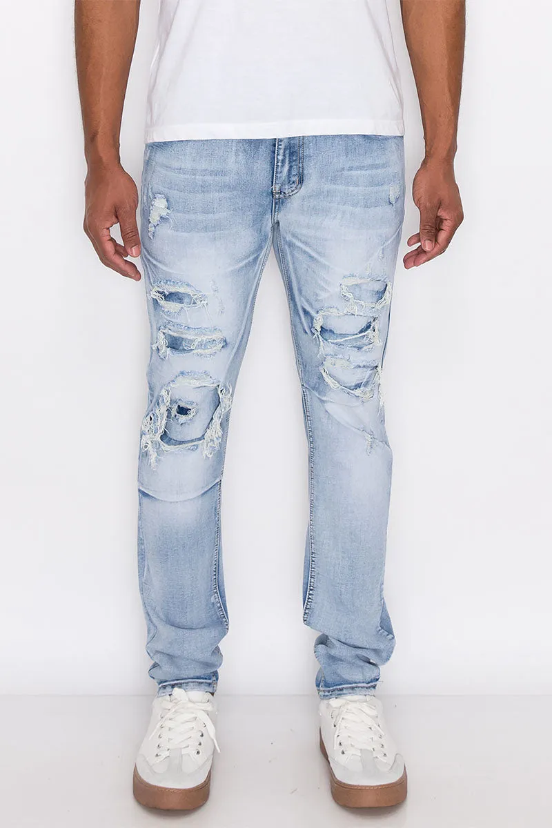 Rip & Repair Denim Jeans - Light Indigo