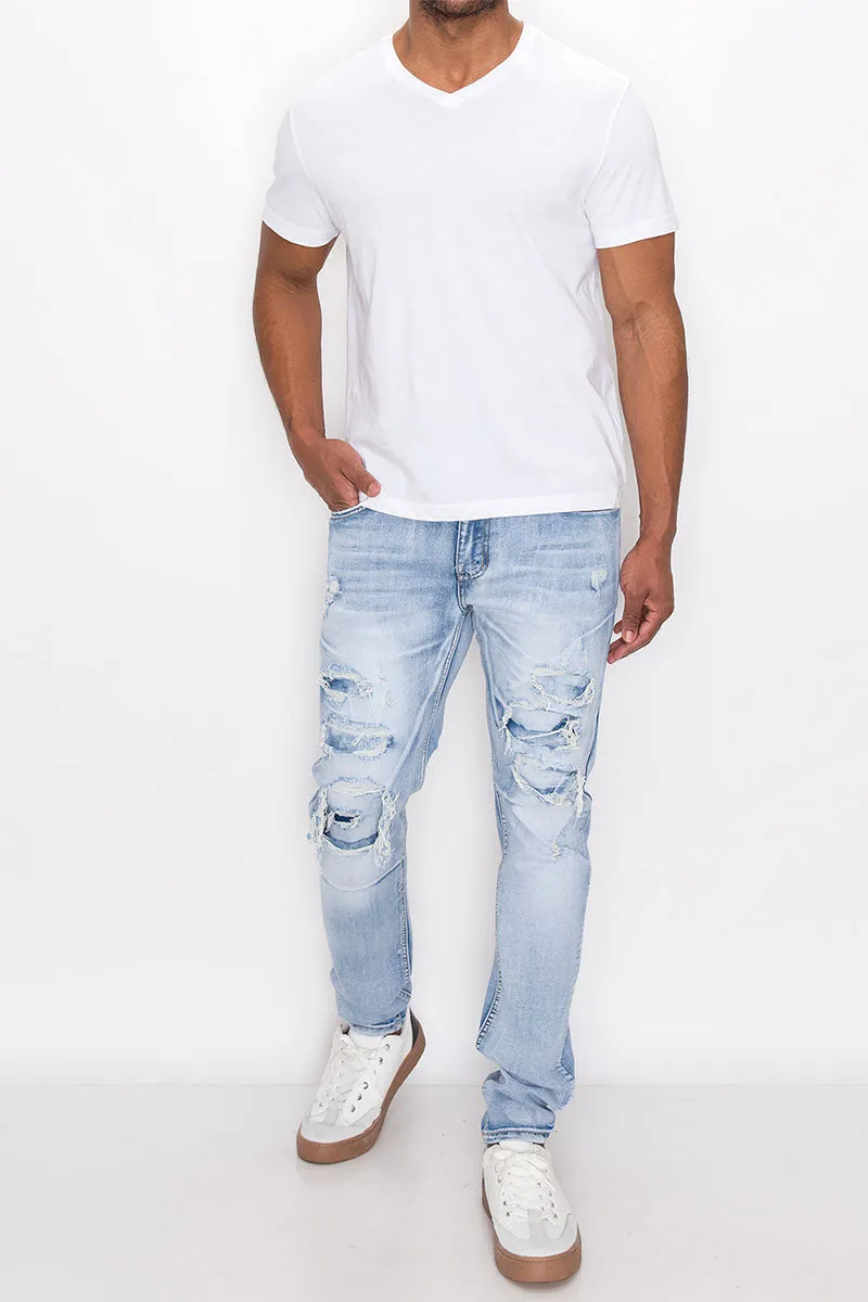 Rip & Repair Denim Jeans - Light Indigo