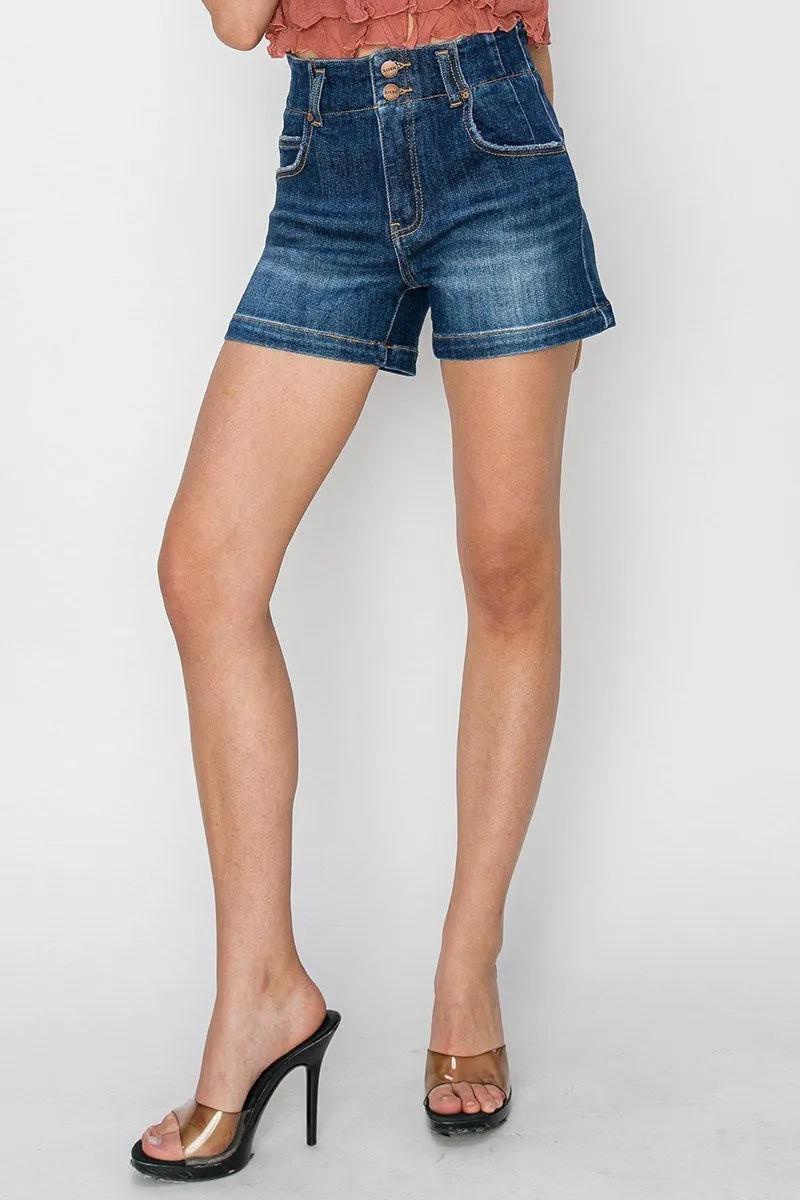 Risen Jeans - High Rise Seam Detailed Short Jeans - RDS6197