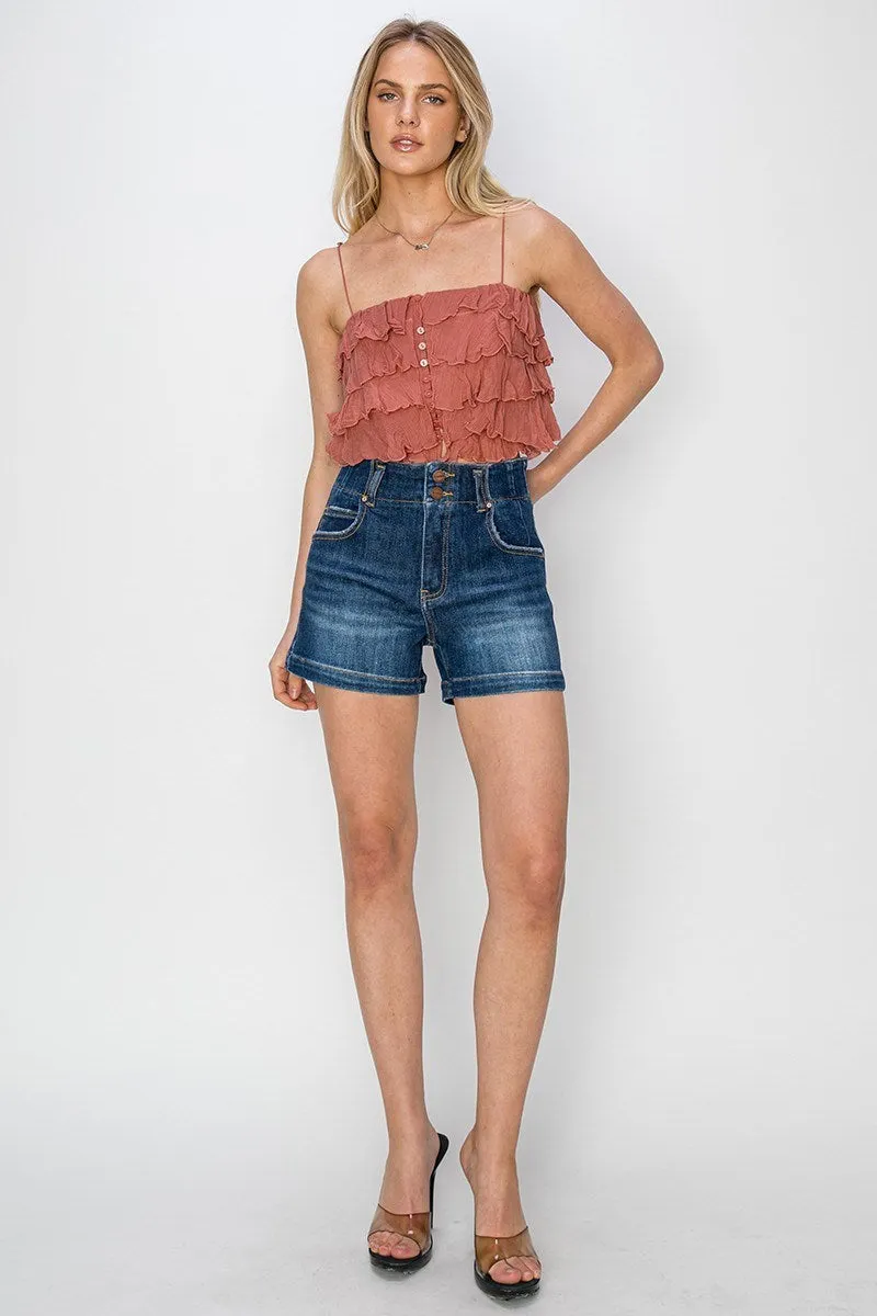 Risen Jeans - High Rise Seam Detailed Short Jeans - RDS6197