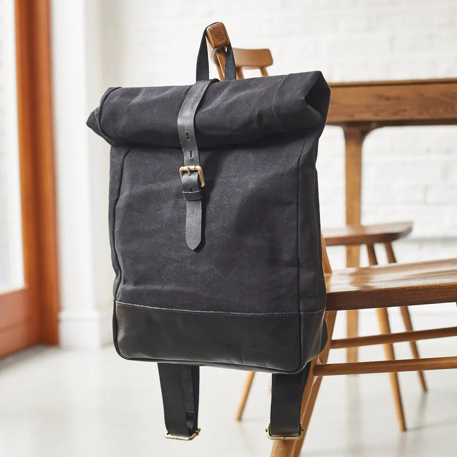 Roll-top Canvas and Leather Backpack